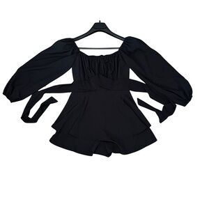 TikTok Viral Black Puff Sleeve Romper Dress- Medium- NWOT